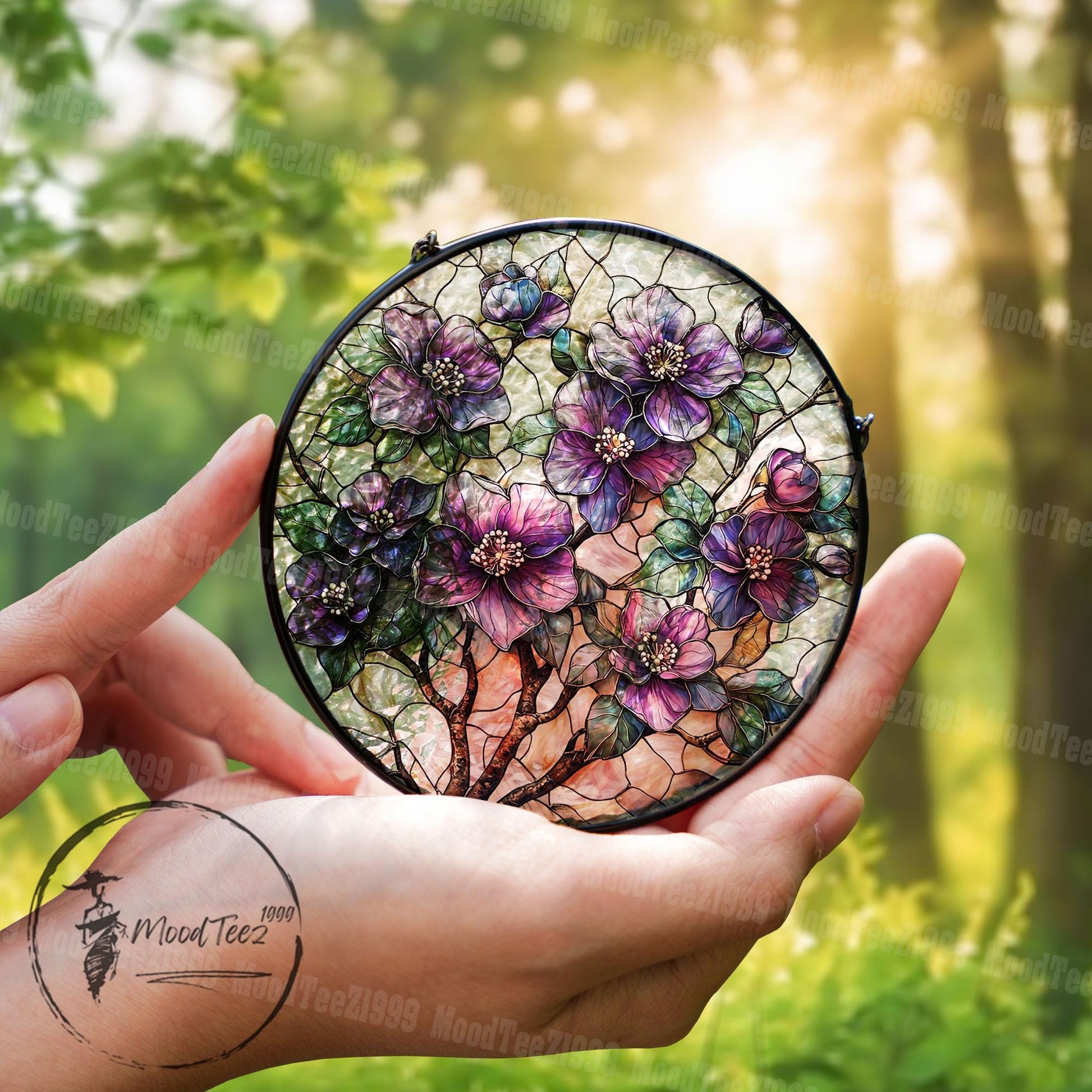 Handmade Stained Glass Violet Suncatcher: Floral Window Art