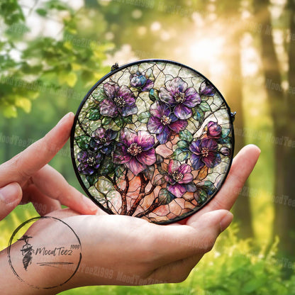 Handmade Stained Glass Violet Suncatcher: Floral Window Art