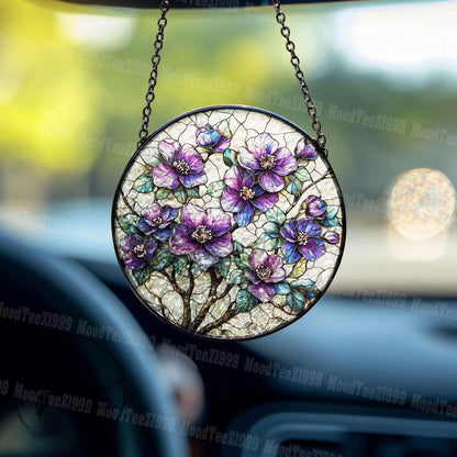 Handmade Stained Glass Violet Suncatcher: Floral Window Art