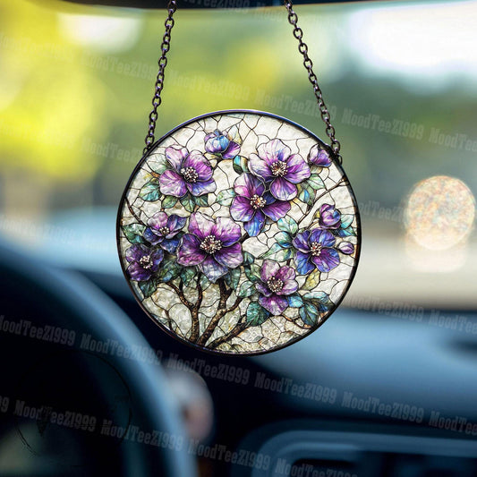 Handmade Stained Glass Violet Suncatcher: Floral Window Art