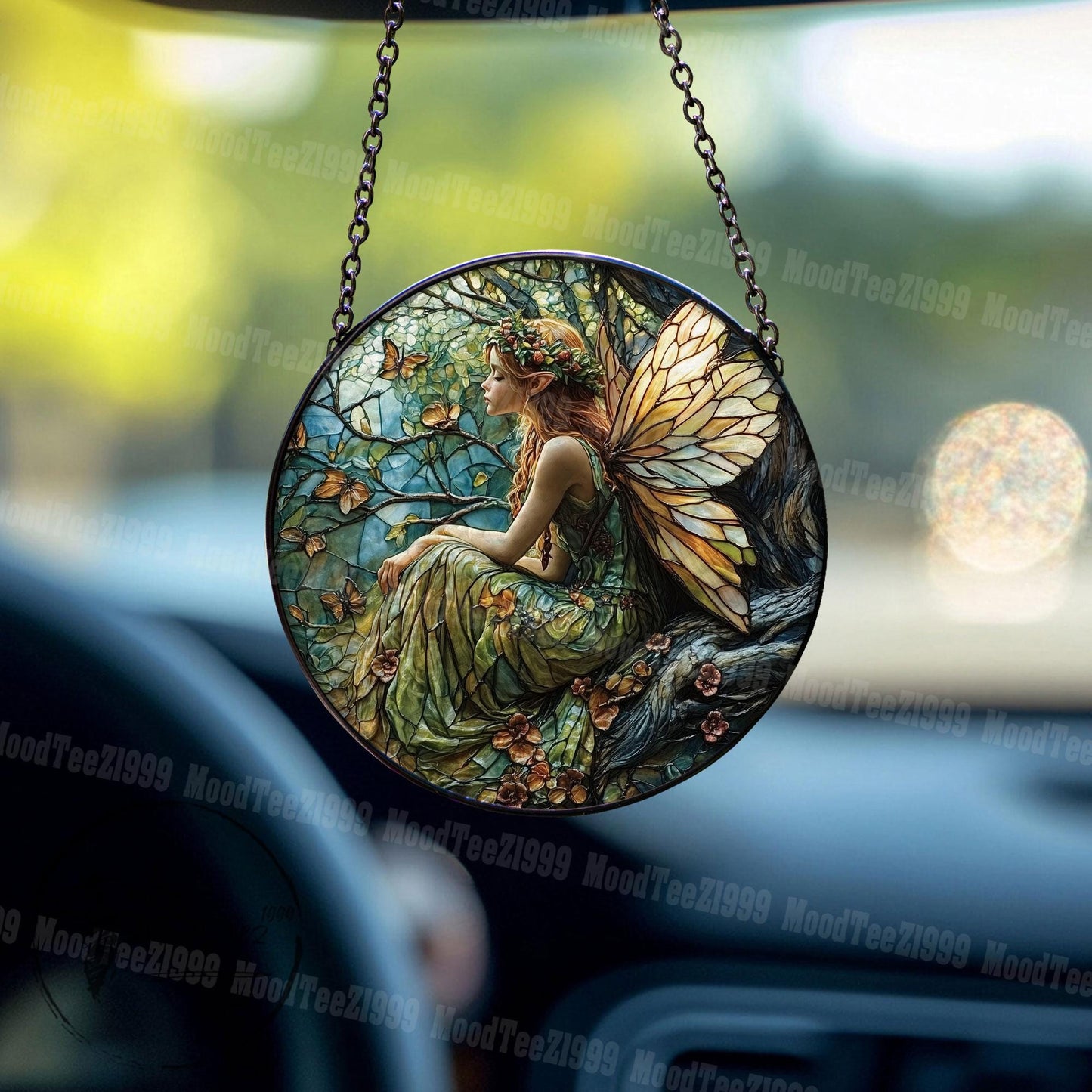 Fairy Stained Glass Suncatcher: Enchanting Nature Art Window Hanging