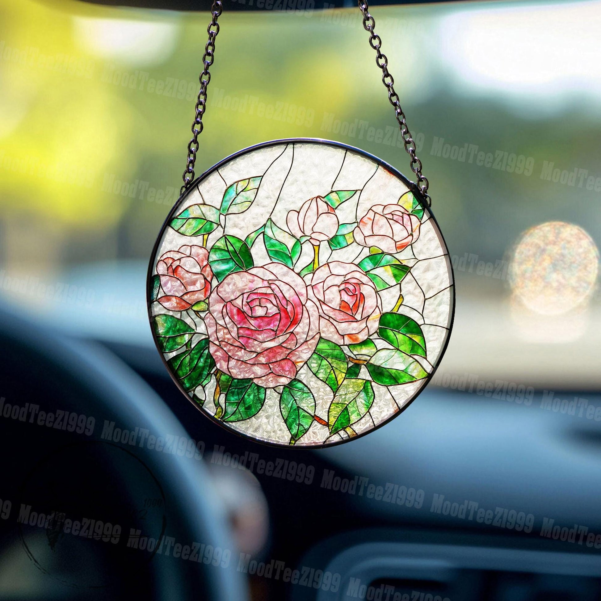 Handmade Roses Stained Glass Suncatcher: Floral Window Hanging
