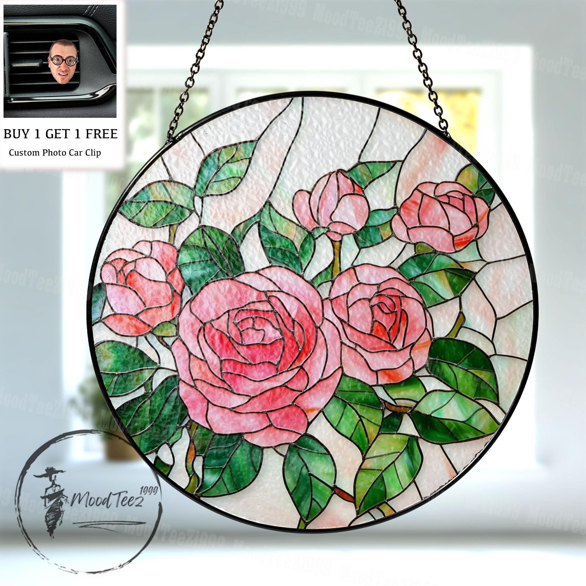 Handmade Roses Stained Glass Suncatcher: Floral Window Hanging