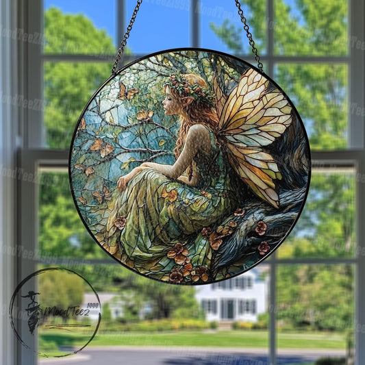 Fairy Stained Glass Suncatcher: Enchanting Nature Art Window Hanging