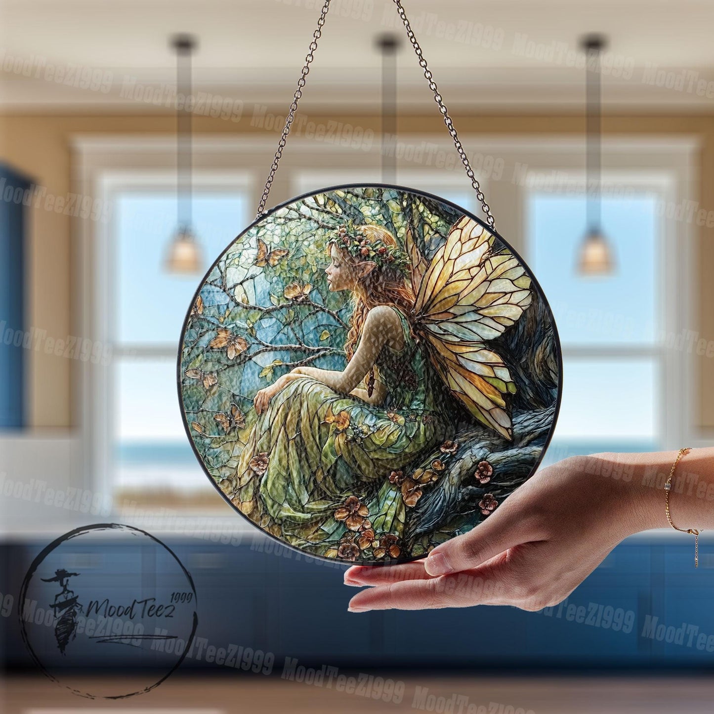 Fairy Stained Glass Suncatcher: Enchanting Nature Art Window Hanging