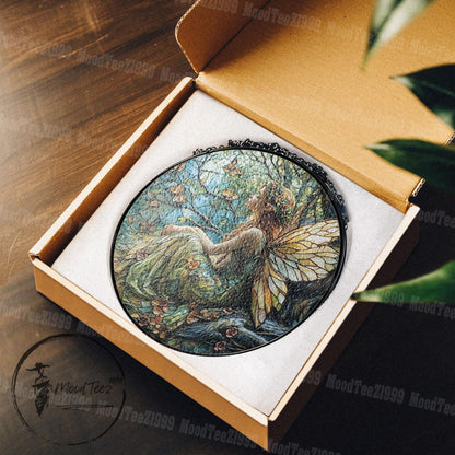 Fairy Stained Glass Suncatcher: Enchanting Nature Art Window Hanging