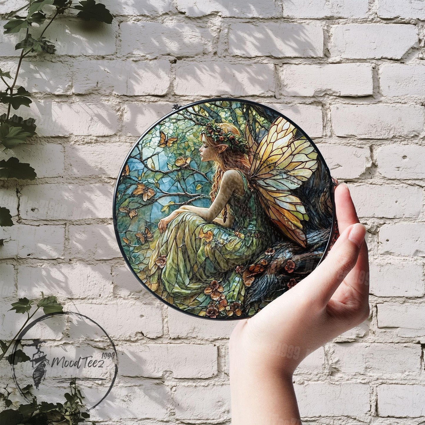 Fairy Stained Glass Suncatcher: Enchanting Nature Art Window Hanging