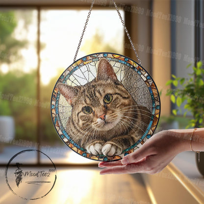 Cat Stained Glass Suncatcher: Feline Window Art