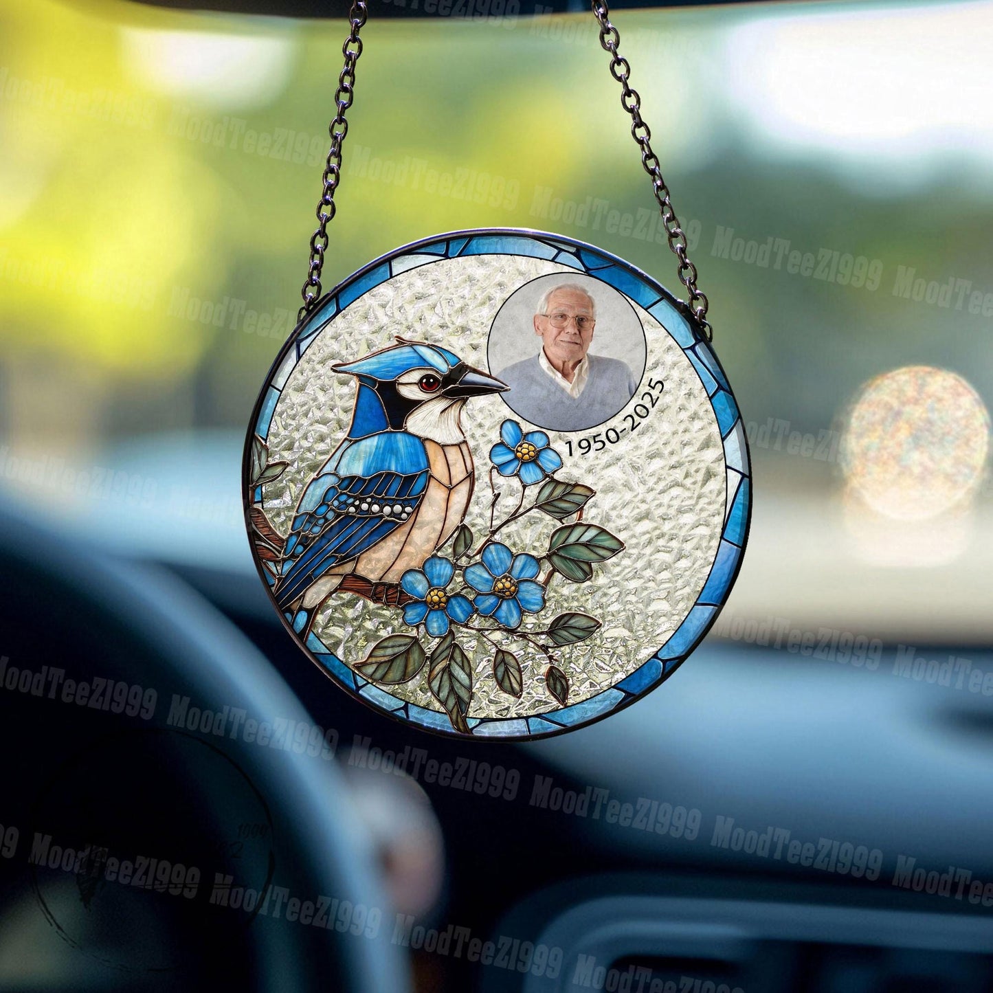 Custom Blue Jay Stained Glass Suncatcher: Personalized Memorial Gift