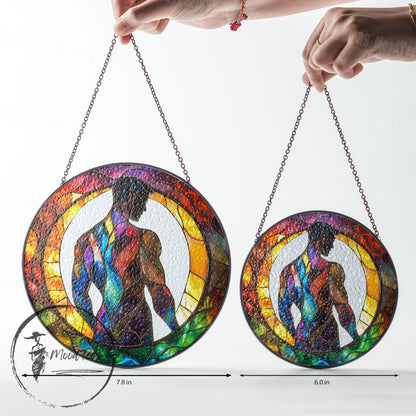 Abstract Stained Glass Suncatcher: Rainbow Male Figure, LGBTQ Decor