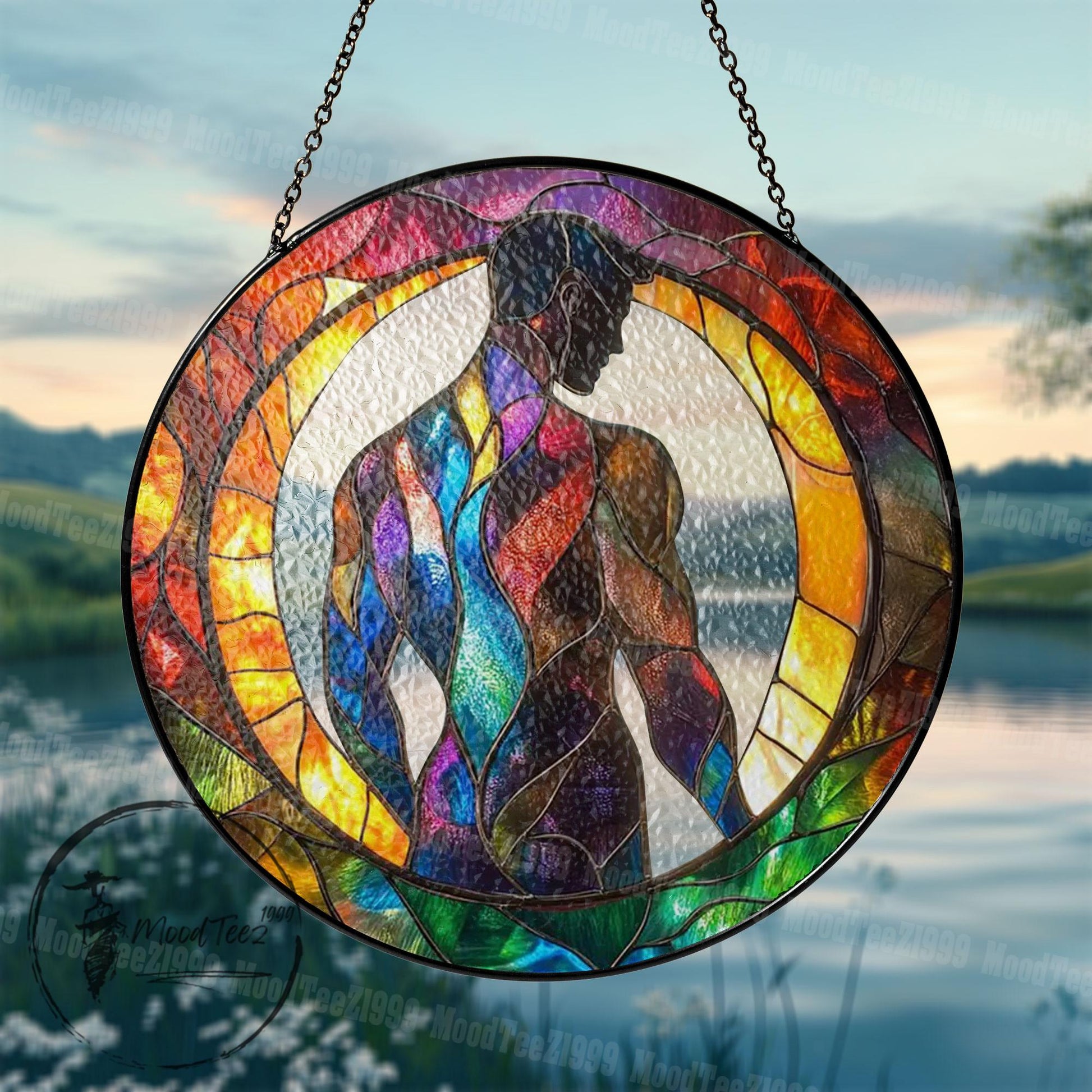 Abstract Stained Glass Suncatcher: Rainbow Male Figure, LGBTQ Decor