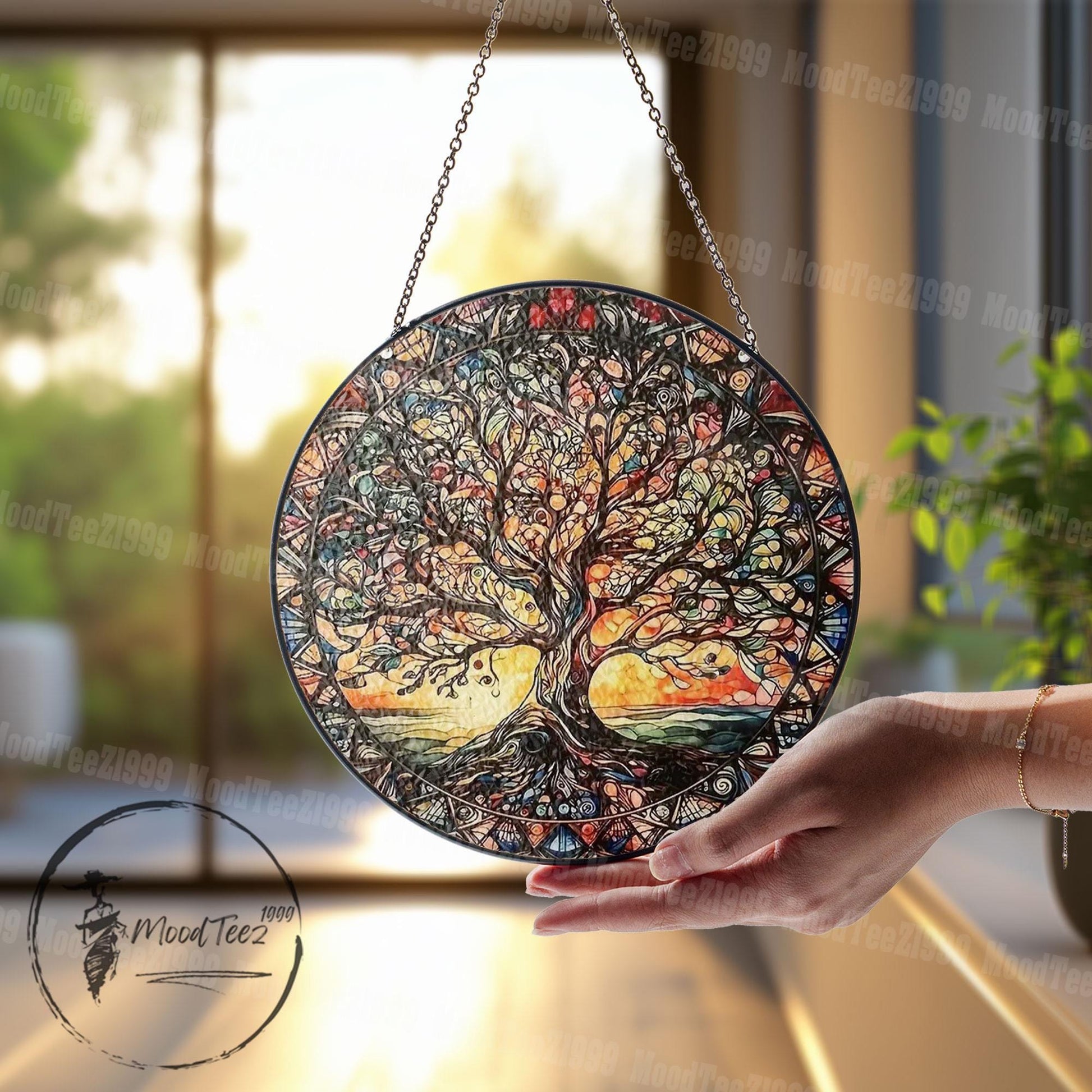 Tree of Life Stained Glass Suncatcher: Sunset Window Hanging
