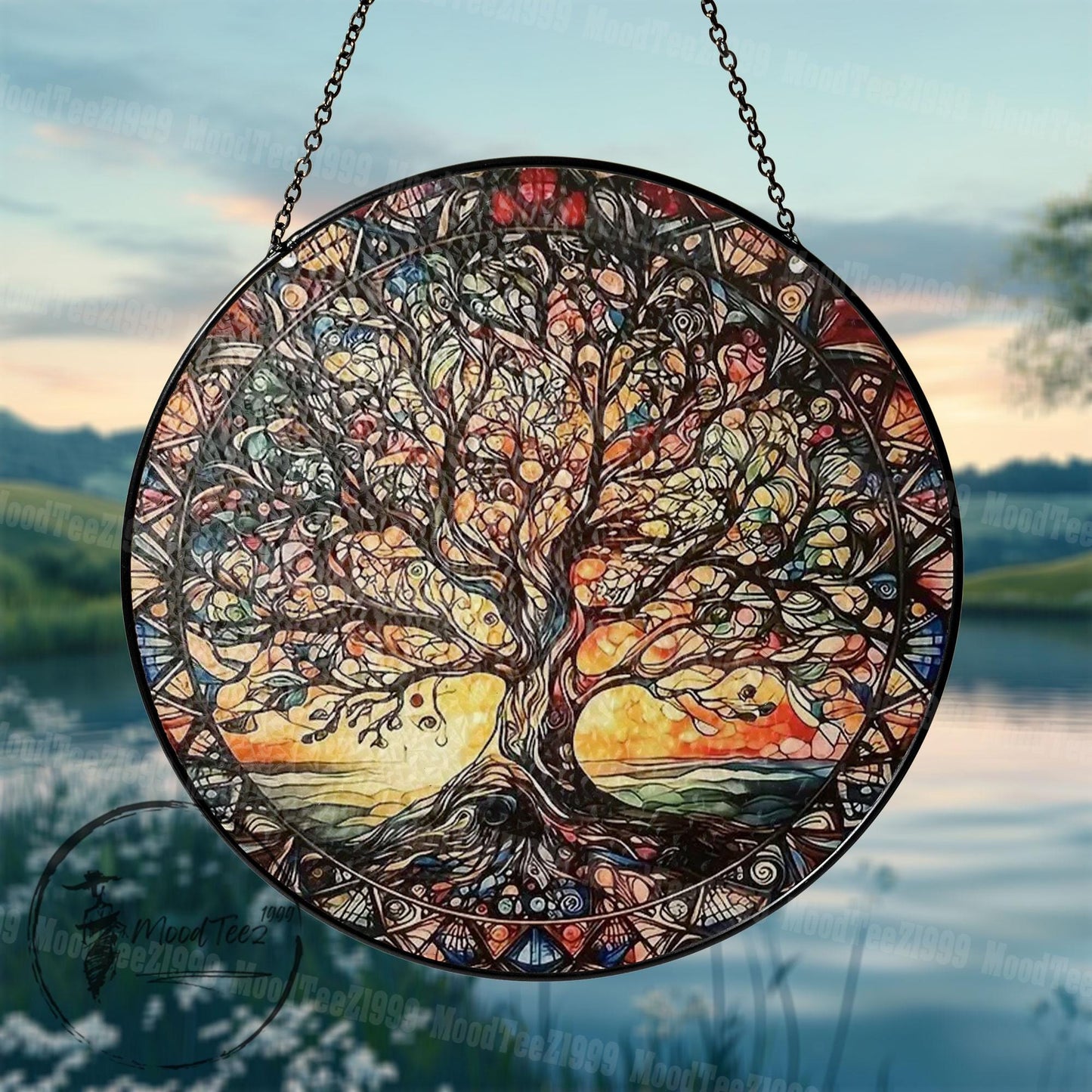 Tree of Life Stained Glass Suncatcher: Sunset Window Hanging