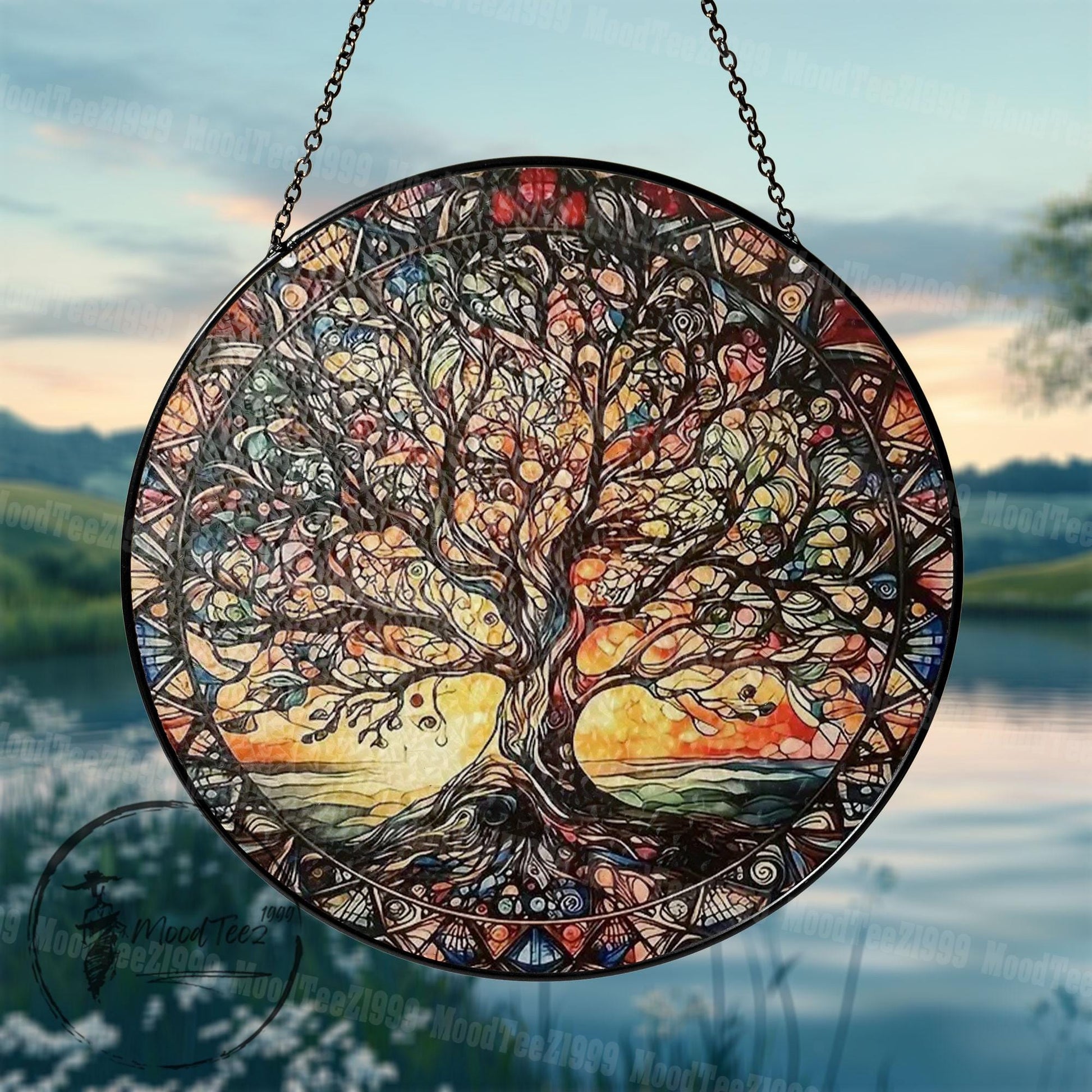 Tree of Life Stained Glass Suncatcher: Sunset Window Hanging