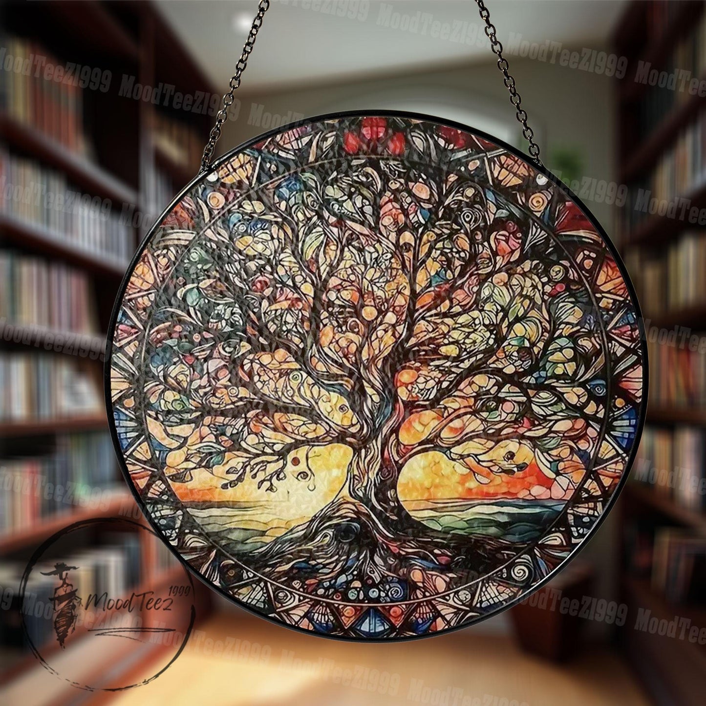 Tree of Life Stained Glass Suncatcher: Sunset Window Hanging