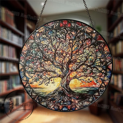 Tree of Life Stained Glass Suncatcher: Sunset Window Hanging