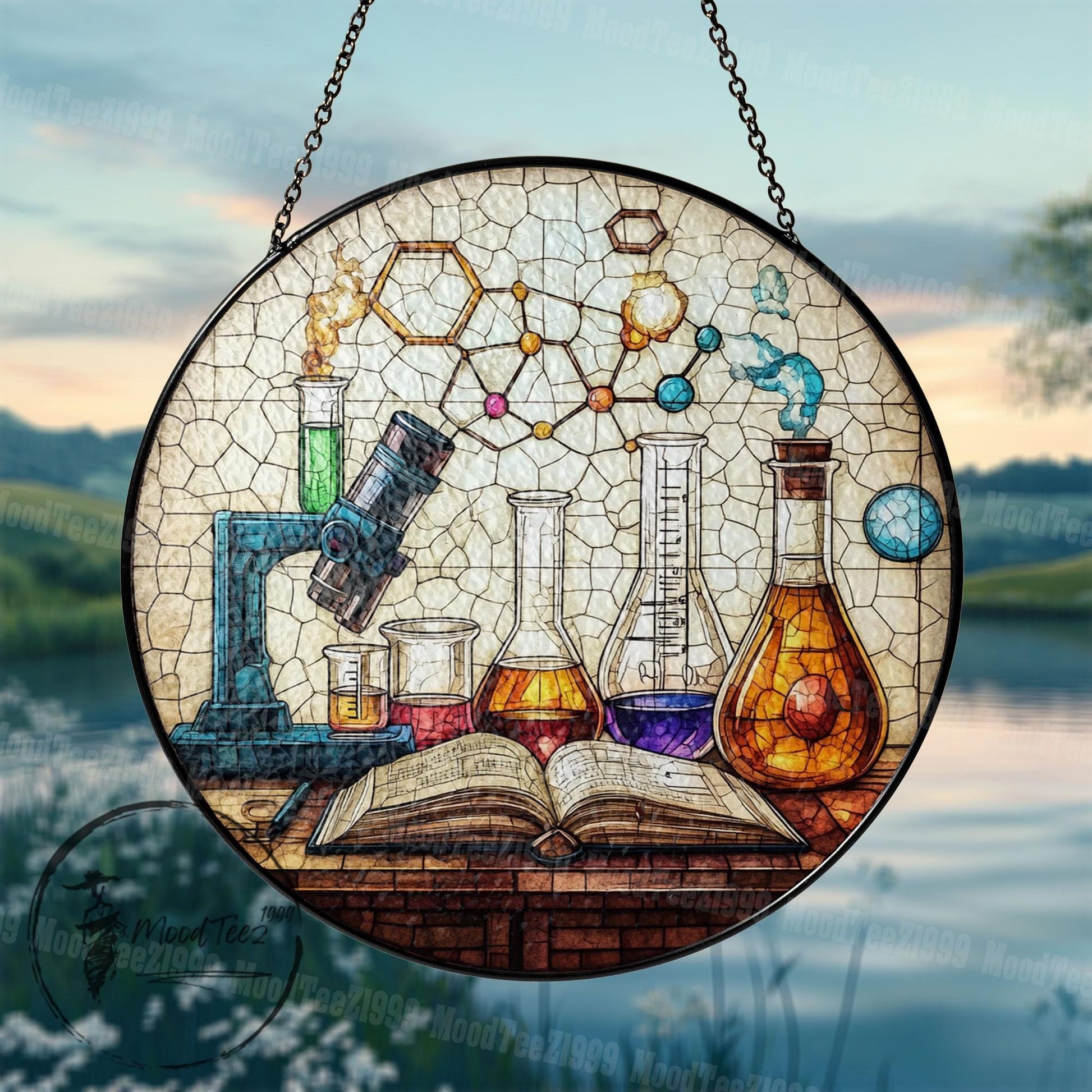 Stained Glass Science Lab Suncatcher: Chemistry Microscope Art