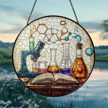 Stained Glass Science Lab Suncatcher: Chemistry Microscope Art