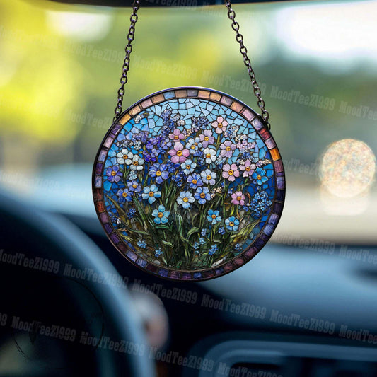 Forget-Me-Not Stained Glass Suncatcher: Floral Mosaic Window Hanging