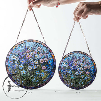 Forget-Me-Not Stained Glass Suncatcher: Floral Mosaic Window Hanging