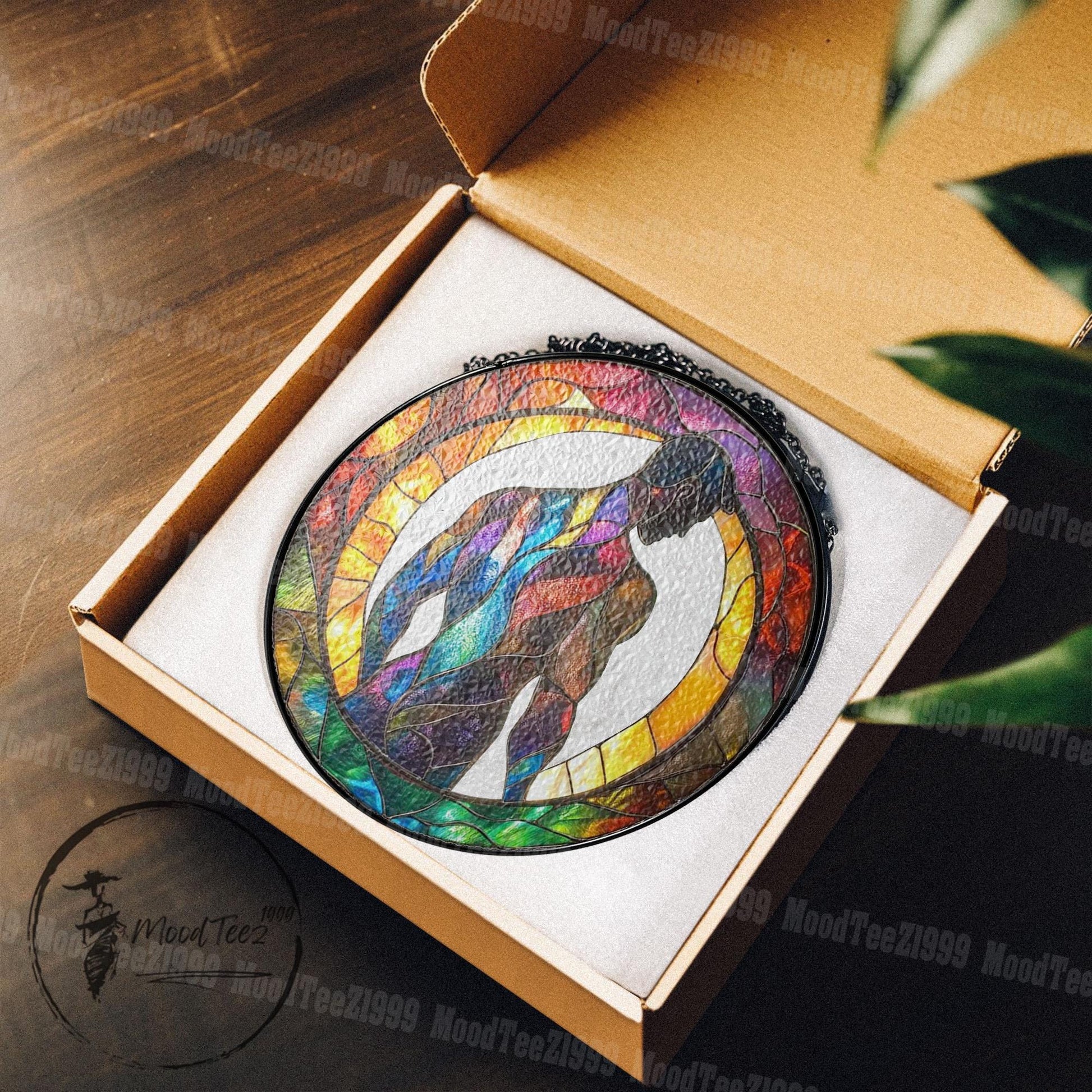 Abstract Stained Glass Suncatcher: Rainbow Male Figure, LGBTQ Decor