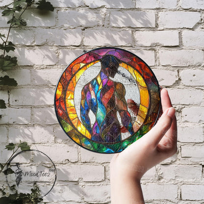 Abstract Stained Glass Suncatcher: Rainbow Male Figure, LGBTQ Decor