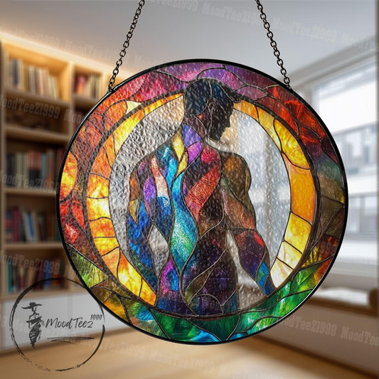Abstract Stained Glass Suncatcher: Rainbow Male Figure, LGBTQ Decor