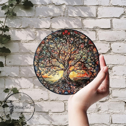 Tree of Life Stained Glass Suncatcher: Sunset Window Hanging