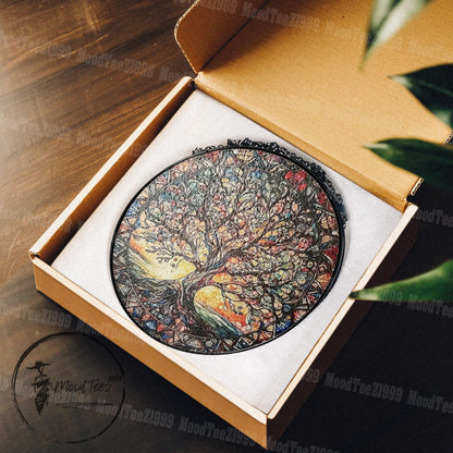 Tree of Life Stained Glass Suncatcher: Sunset Window Hanging