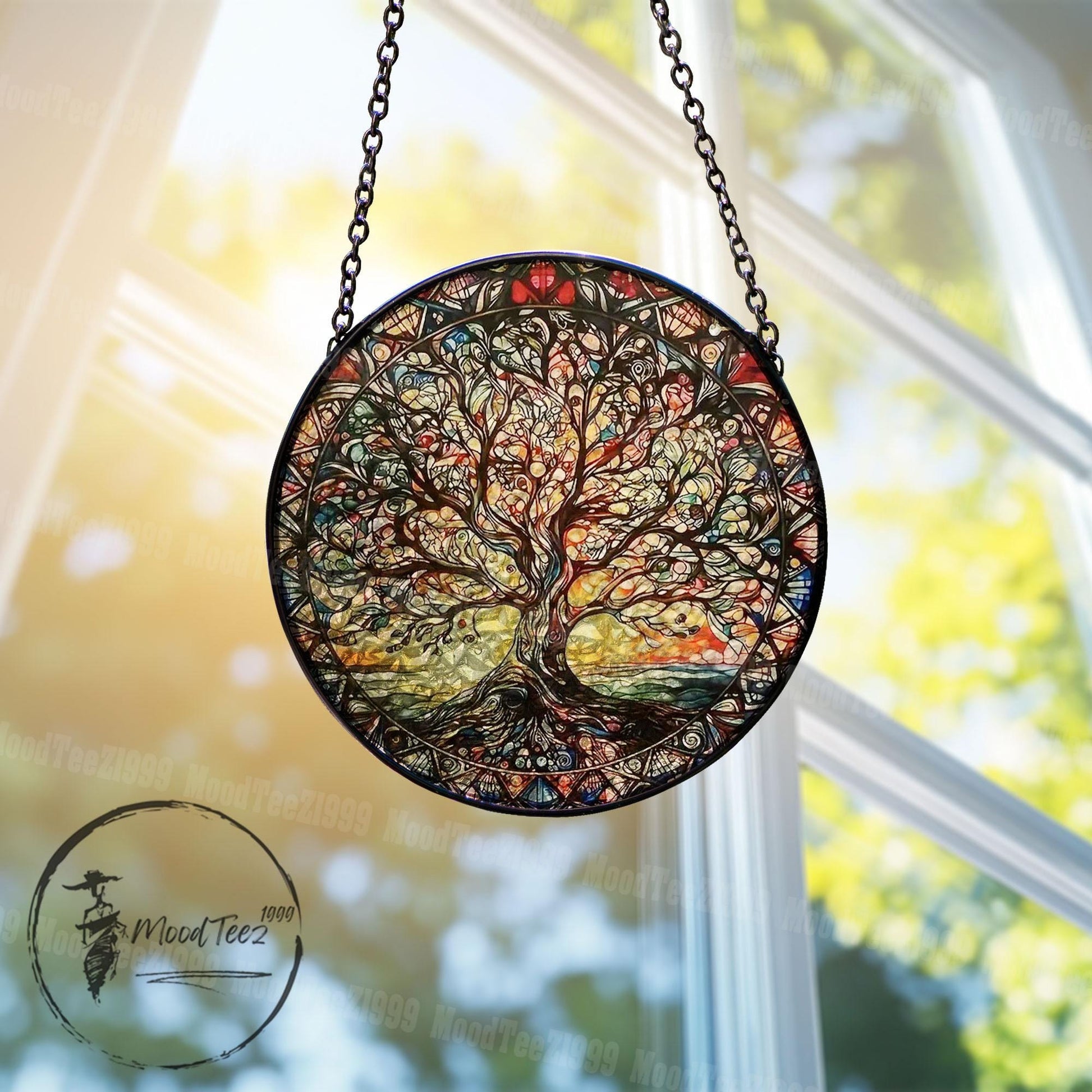 Tree of Life Stained Glass Suncatcher: Sunset Window Hanging