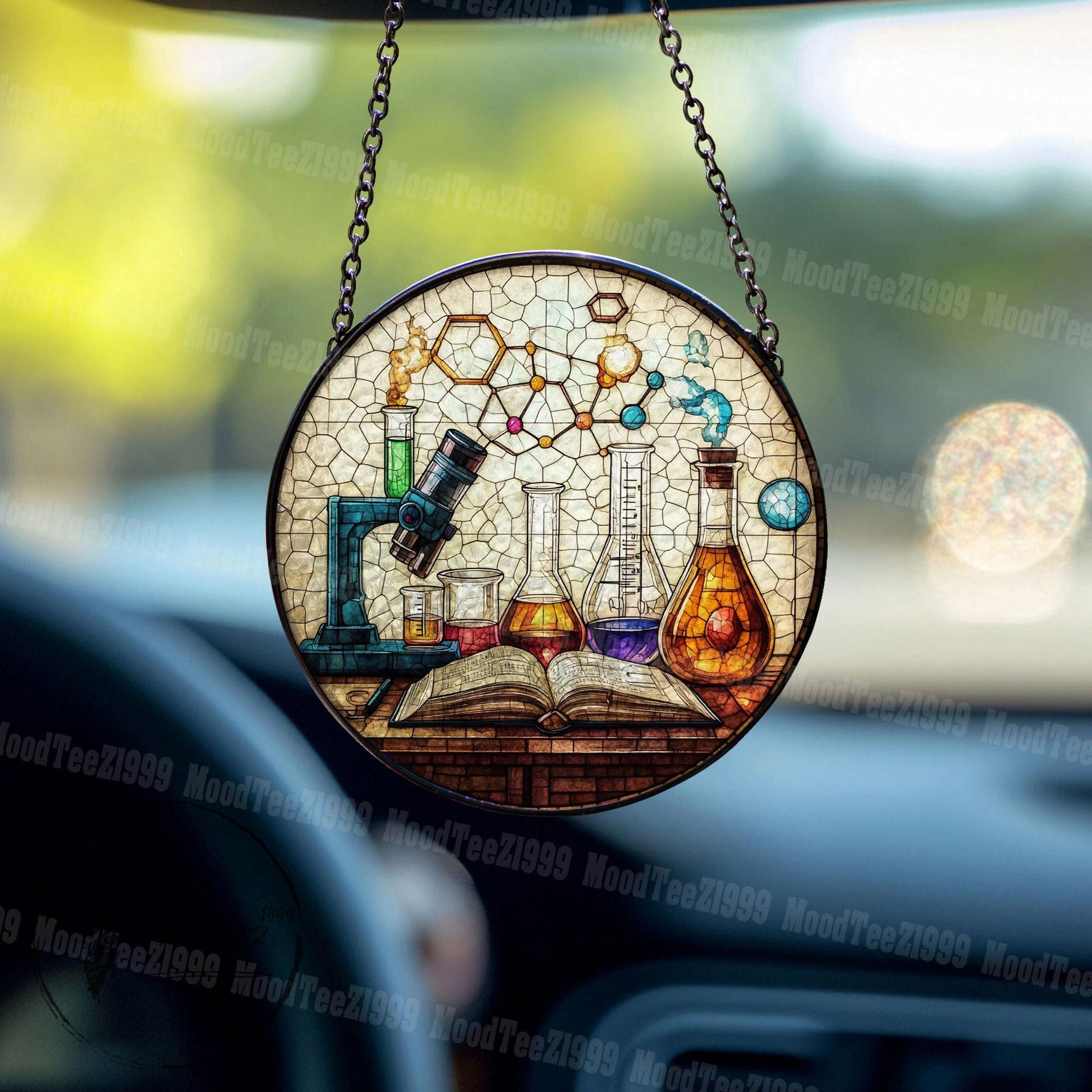 Stained Glass Science Lab Suncatcher: Chemistry Microscope Art