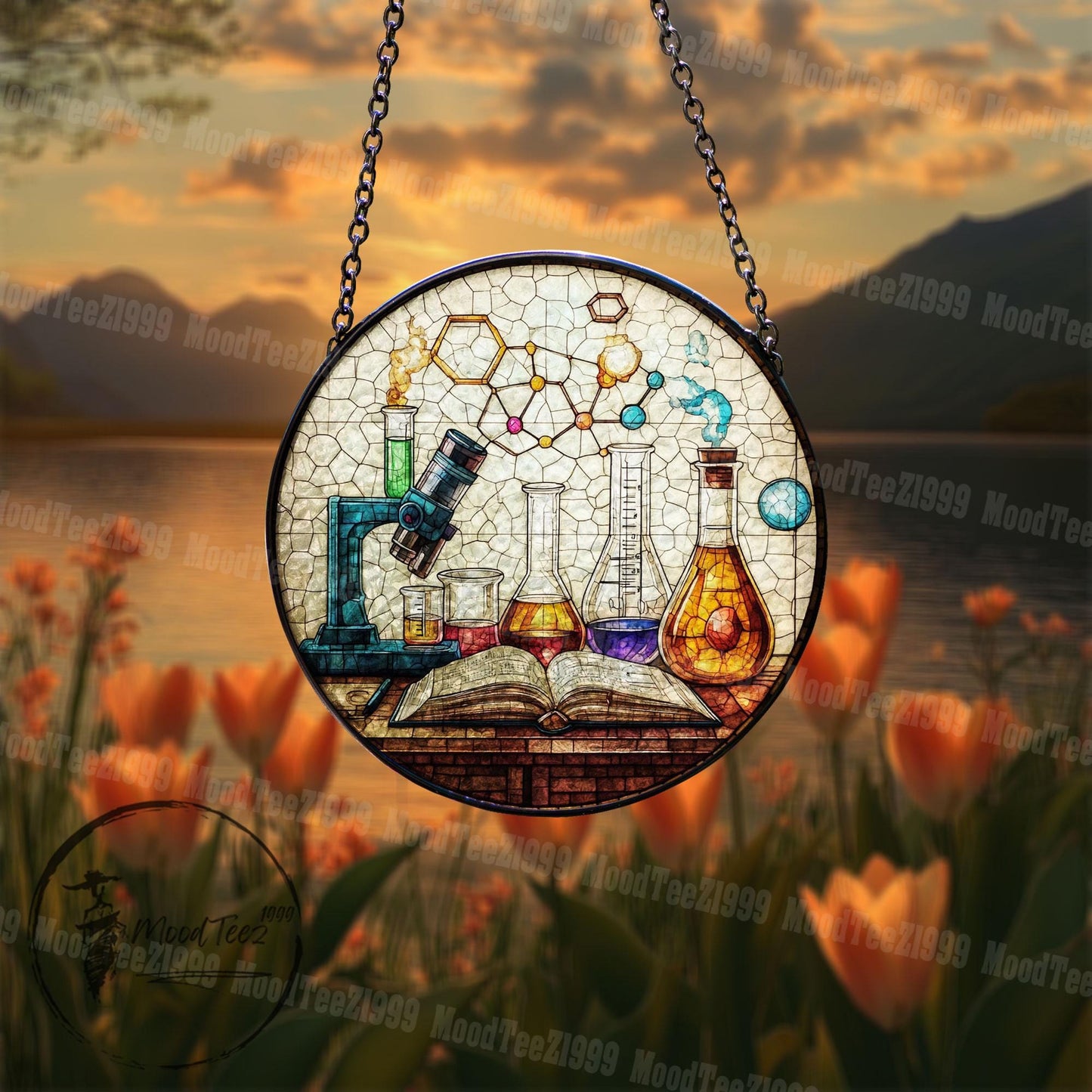 Stained Glass Science Lab Suncatcher: Chemistry Microscope Art