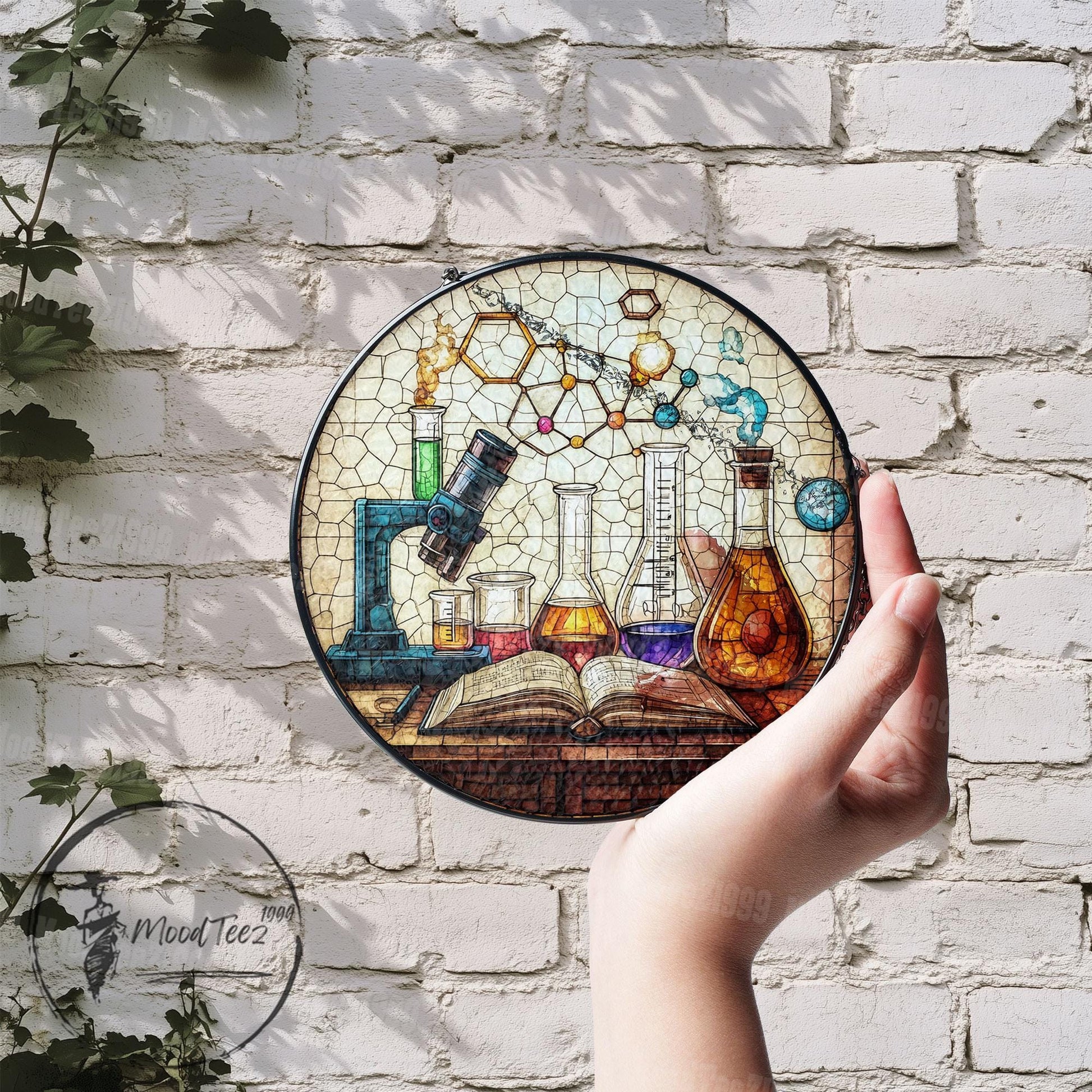 Stained Glass Science Lab Suncatcher: Chemistry Microscope Art