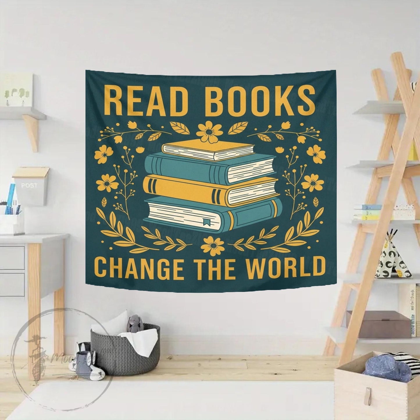 Read Books Change the World Tapestry: Inspirational Library Decor