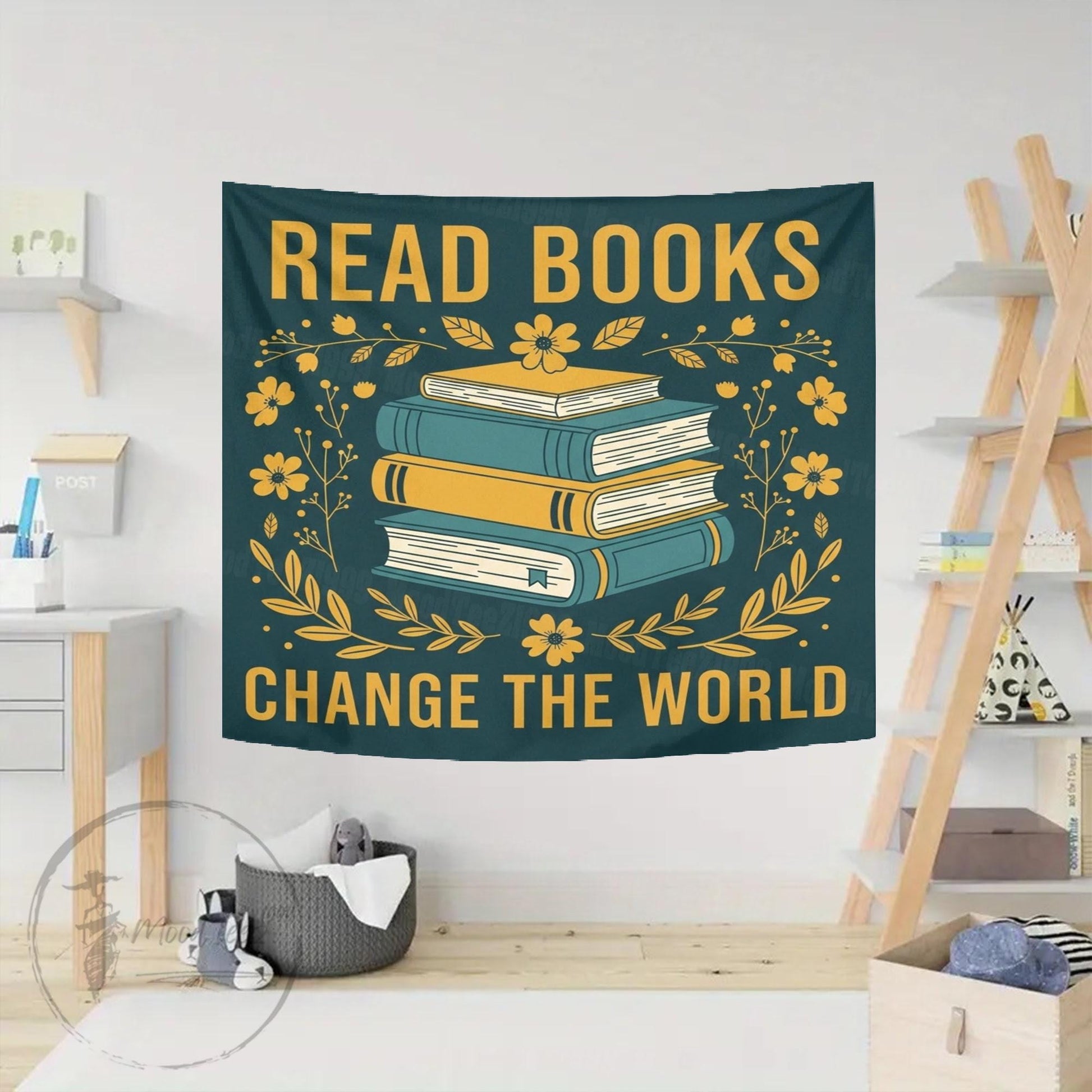 Read Books Change the World Tapestry: Inspirational Library Decor