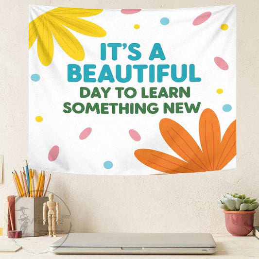 Motivational Quote Tapestry, Colorful Dorm Decor, Cotton Linen Wall Hanging