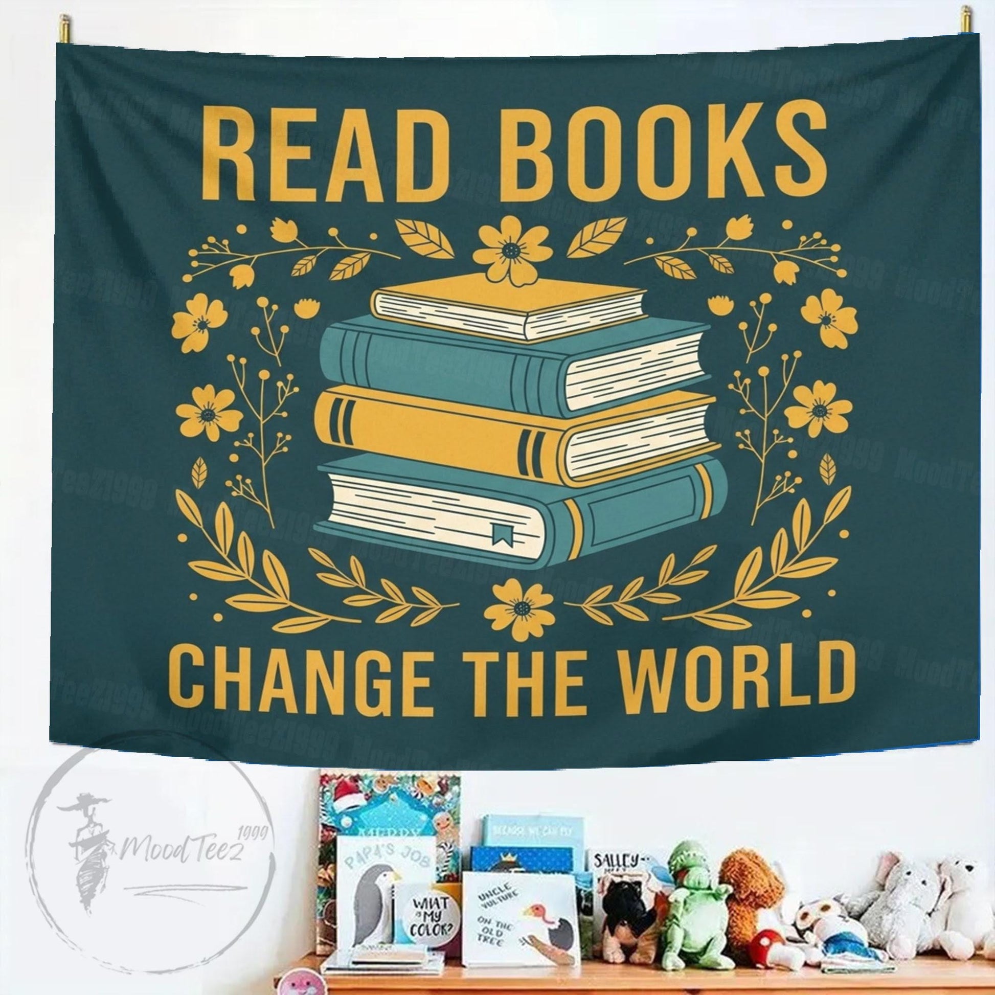 Read Books Change the World Tapestry: Inspirational Library Decor