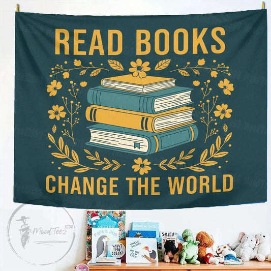 Read Books Change the World Tapestry: Inspirational Library Decor