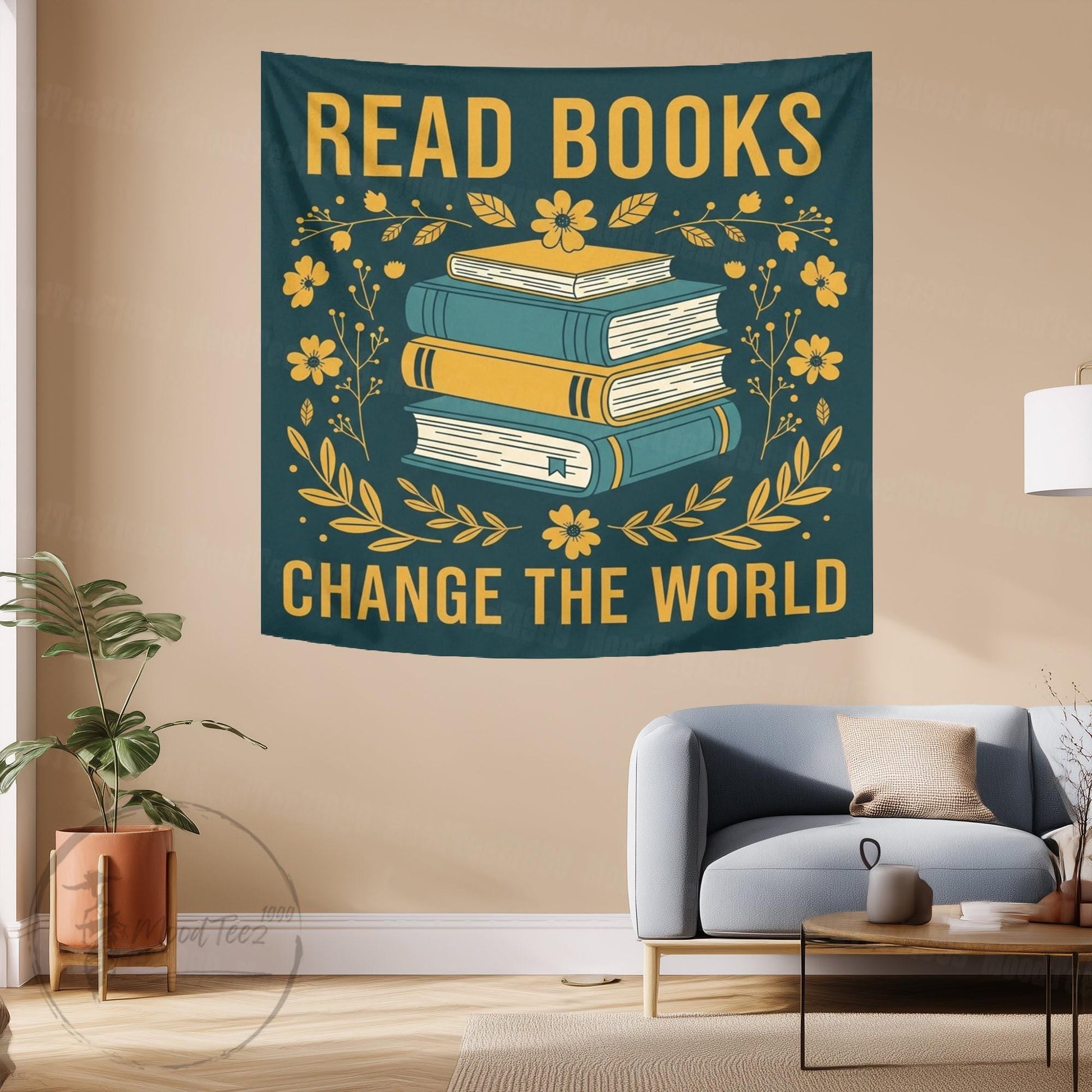 Read Books Change the World Tapestry: Inspirational Library Decor