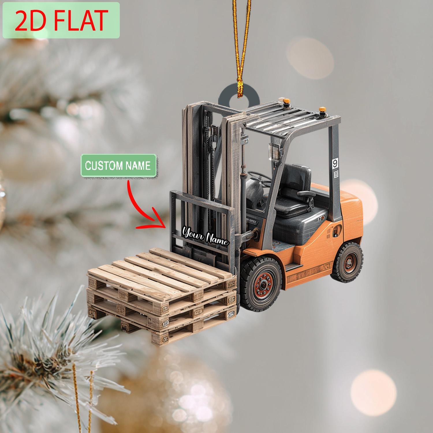 Personalized Forklift Ornament: Custom Name 2D Acrylic Christmas Gift