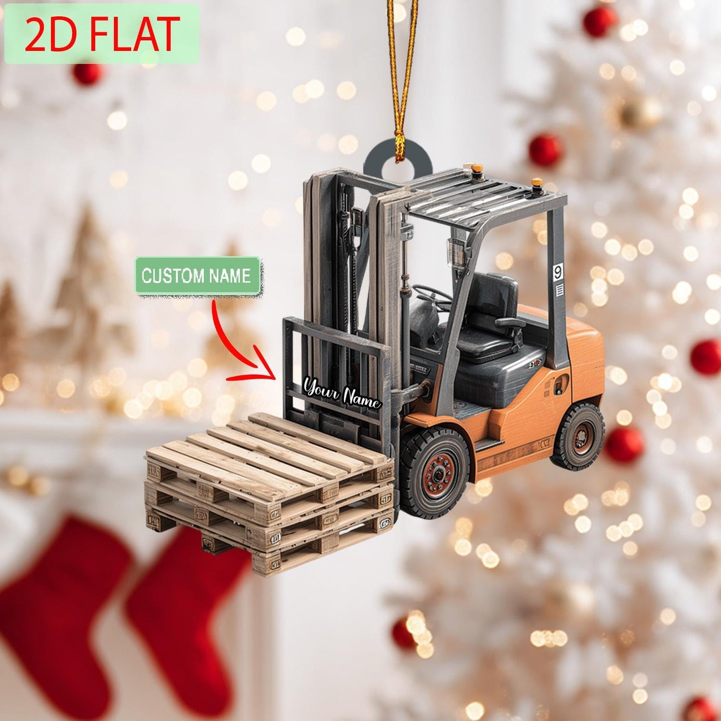 Personalized Forklift Ornament: Custom Name 2D Acrylic Christmas Gift