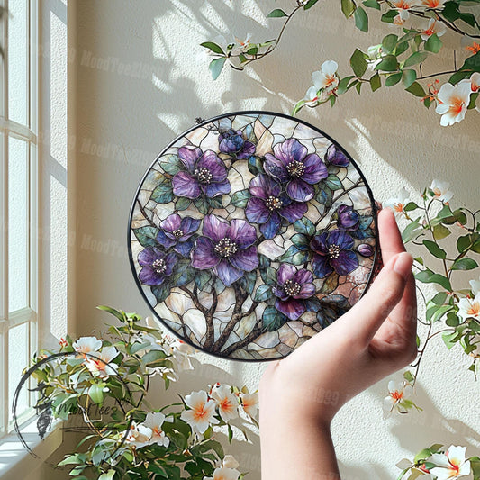 Handmade Stained Glass Violet Suncatcher: Floral Window Art