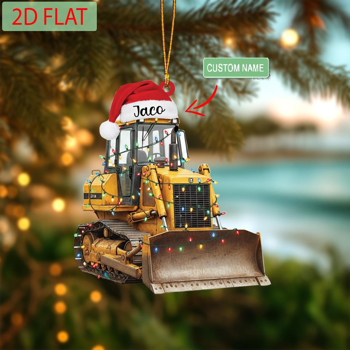 Personalized Bulldozer Christmas Ornament: Custom Acrylic Construction Gift