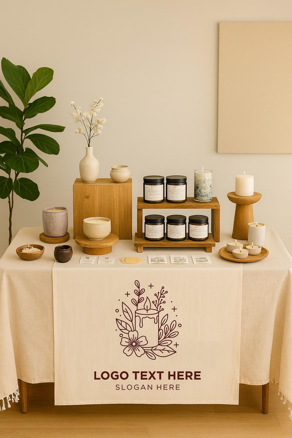 Custom Linen Table Runner with Logo, Personalized Business Branding Cloth, Vendor Market Display Decor, Trade Show Table Cover