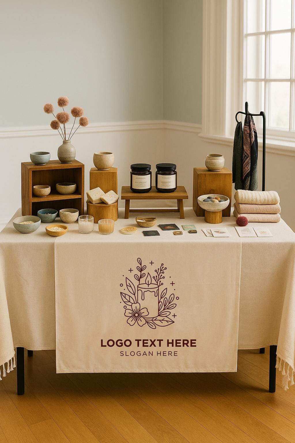 Custom Linen Table Runner with Logo, Personalized Business Branding Cloth, Vendor Market Display Decor, Trade Show Table Cover