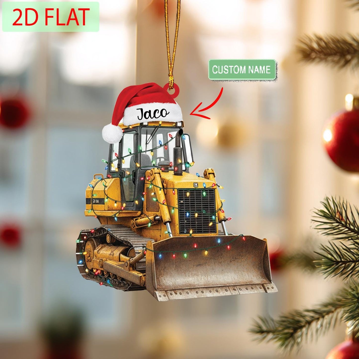 Personalized Bulldozer Christmas Ornament: Custom Acrylic Construction Gift