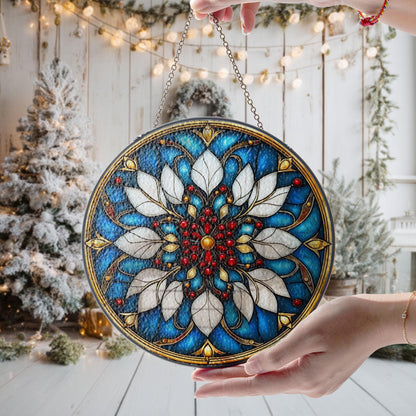 Floral Glass Suncatcher, Blue Mandala Window Hanging