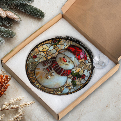 Snowman Stained Glass Suncatcher, Christmas Holiday Decor