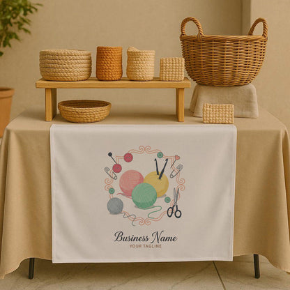 Custom Linen Table Runner with Logo, Craft Fair Display