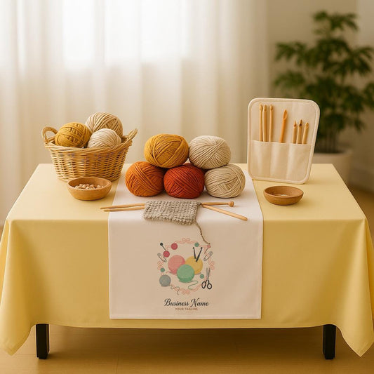 Custom Linen Table Runner with Logo, Craft Fair Display